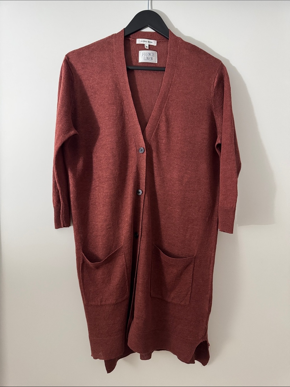 Global Work - brick red long cardigan linen